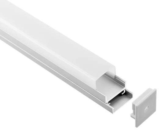 Perfil de alumínio de LED montado na superfície com tampa de acrílico em forma retangular